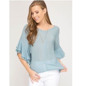 She + Sky Double Ruffled Sleeves with Open Back